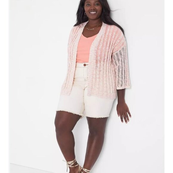 Lane Bryant Open Front Marl Cardigan Peach White Womens Size 14/16 Spring Casual - Picture 1 of 9